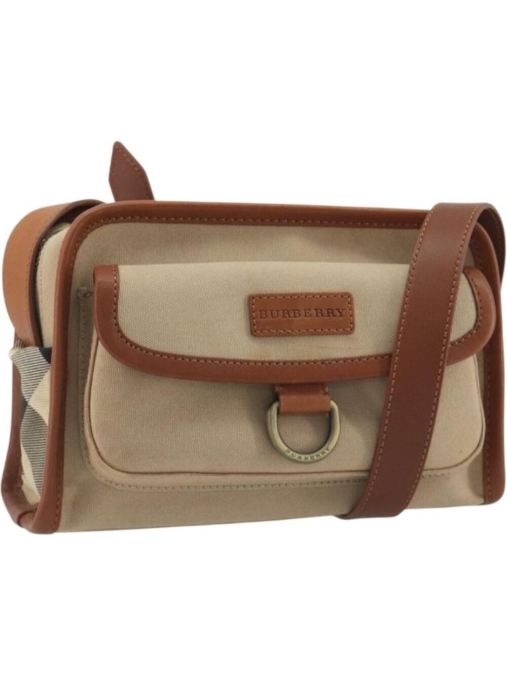 BURBERRY Shoulder Bag Canvas Beige Gold Tone